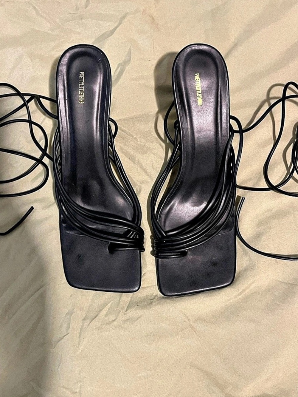 PRETTY LITTLE THING Black Strappy Heeled Sandals
